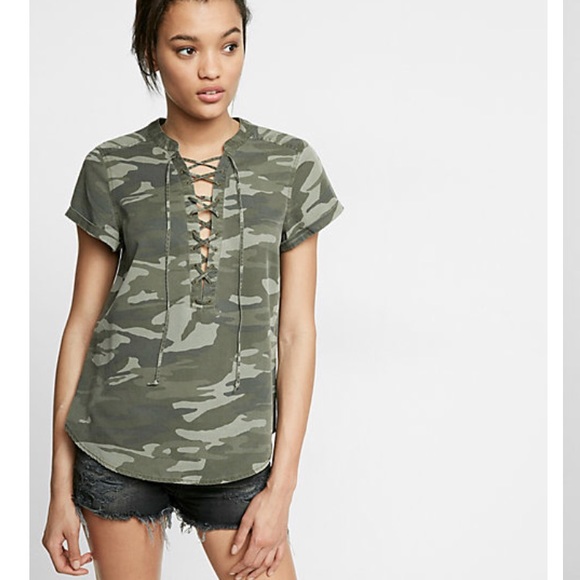 Express Lace-up Camo Top - Picture 1 of 4